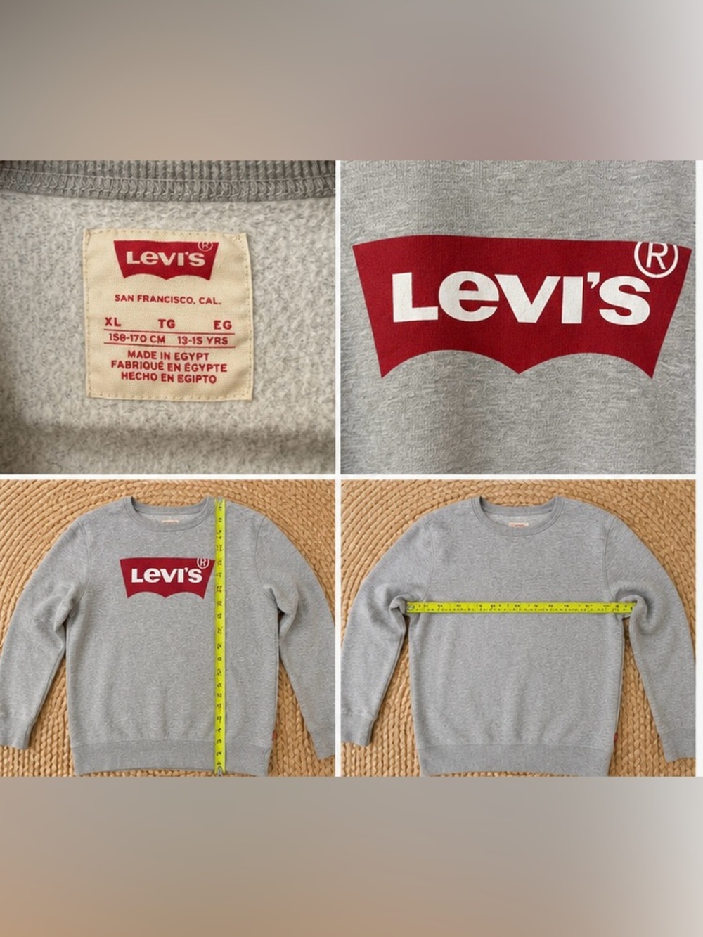 Levi’s Kids XL Grey Logo Crewneck Sweatshirt Fits Women’s Small Youth 13-15 - Picture 2 of 8